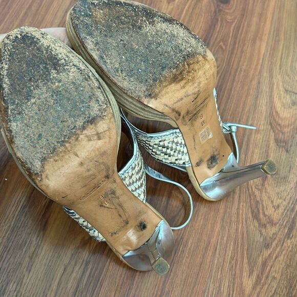 Coach silver and beige platform heels size 9 basket weave - Picture 7 of 9